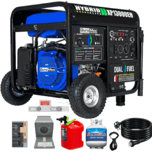Installation Kid + DuroMax XP13000HX Dual Fuel Portable Generator – 13000 Watt Gas or Propane Powered – Electric Start w/ CO Alert, 50 State Approved, Blue