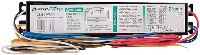 GE GE254MVPS-A UltraStart? T5 Watt-Miser 2-Lamp 54W T5HO Ballast 67562 ...